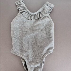 Rylee + Cru silver sparkly Kids Swim One Piece